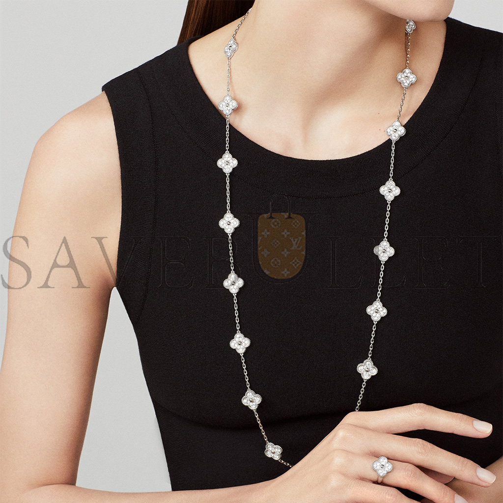 van cleef arpels vintage alhambra long necklace, 20 motifs - white gold, Di*m*nd  vcara43300